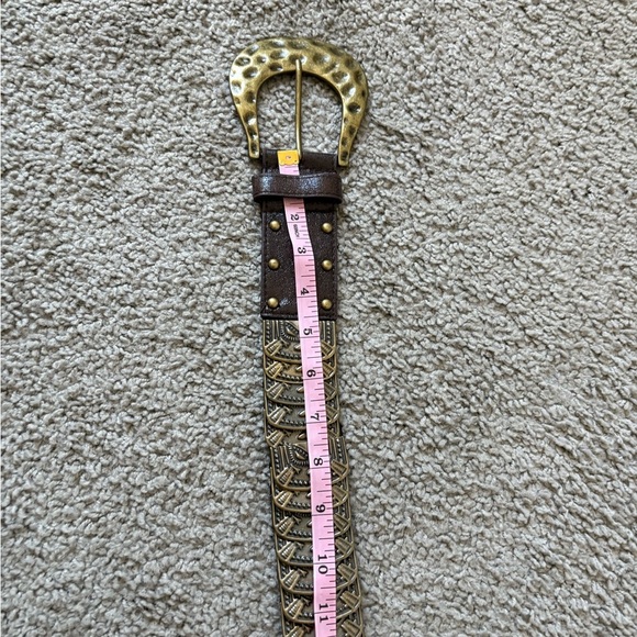 Brown and Bronze Metal And Faux Leather Stretch Belt - Picture 3 of 8